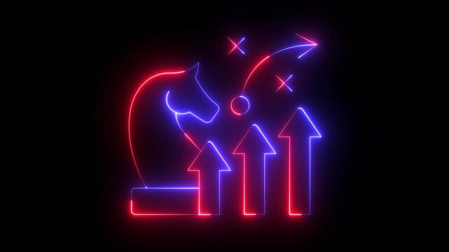 glowing neon business growth strategy icon isolated on black background. Business strategy icon. growth planning and corporate management concept. Data chart, analysis. 4k video animation.