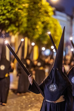 Seville Holy Week: Los Javieres Nazareno with Lit Black Candle by Night