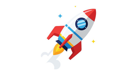 A colorful rocket ship ascends through a starry sky leaving a trail of bright yellow flames a striking silhouette © Ashik