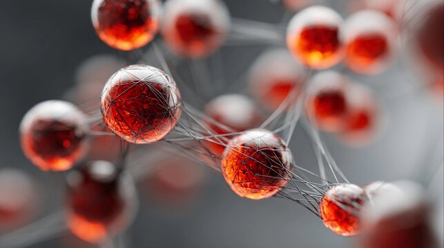 Science of red molecules and their connections in a close-up view during laboratory analysis