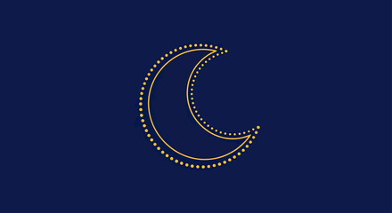 Stylized Crescent Moon with Golden Dots on Dark Blue Background © Tawang