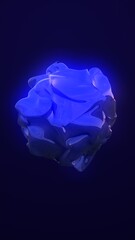 Fototapeta premium Glowing blue organic abstract 3D shape floating in dark space with illuminated surface reflections