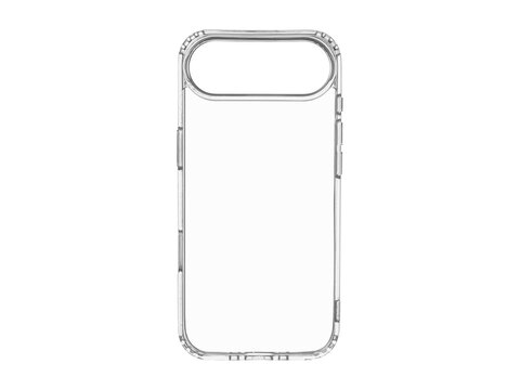 Protective transparent silicone cover for mobile phone. Slim crystal clear case mockup isolated on white background. Durable shockproof back cover accessory for smartphone.