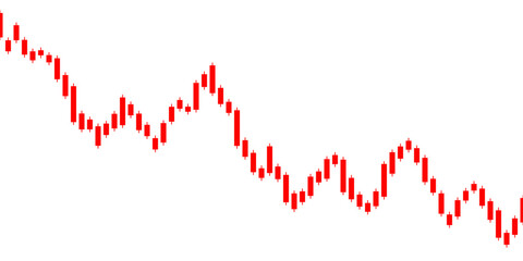 Stock trade chart. Trading graph. Red candle forex market isolated on white background. Candlestick investment finance. Stockmarket price. Falling business. Invest design. Down. Vector illustration