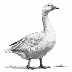 White goose standing alone on a white background surrounded by nature elements © Alhamdulillah