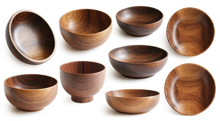 Collection of wooden bowls kitchenware tableware wood grain