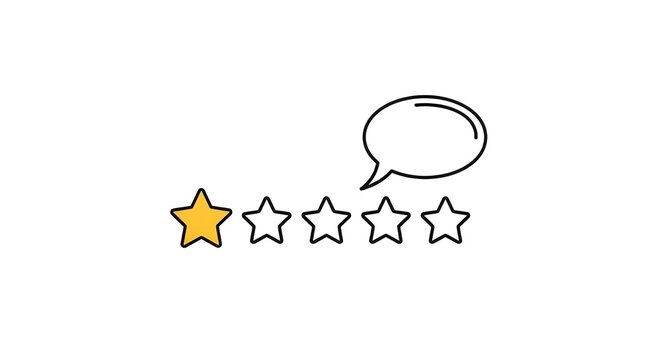 Five star review rating with one highlighted star and speech bubble