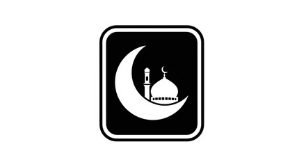 Islamic crescent moon and mosque icon, symbol of Islam and Ramadan