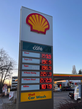 Hamburg Germany 2026 03 04: High gas prices on a display of a Shell gas station