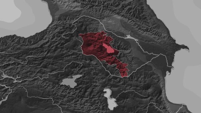 Zooming In on Armenia on a Dark World Map
