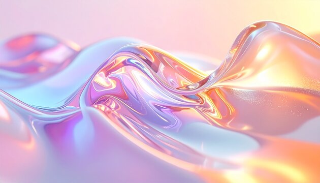 Generative AI flowing liquid iridescent chrome metal morphing with translucent frosted glass shapes