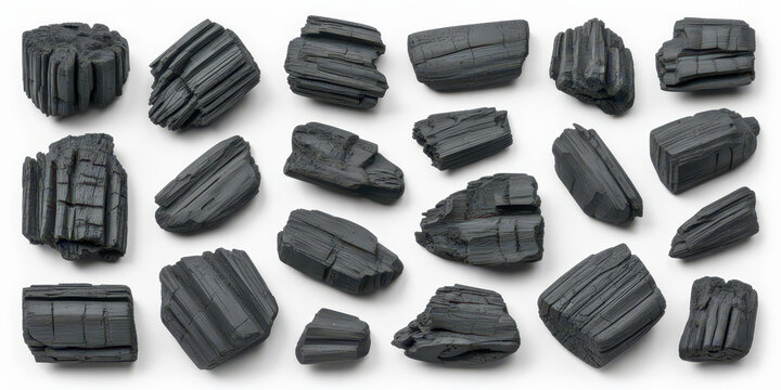 Assortment of black tourmaline stones on white minerals
