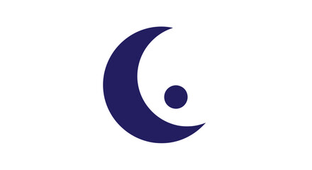 Naklejka premium Abstract dark blue crescent moon with a small circle, isolated on white background