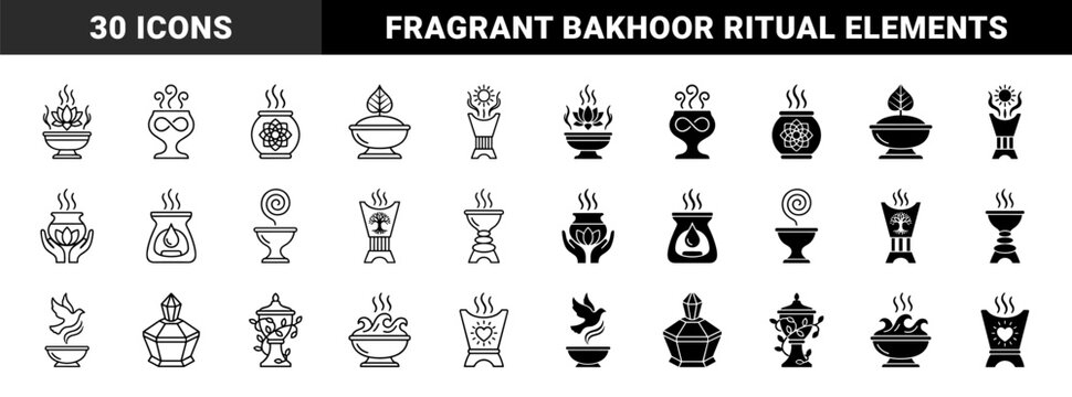 Traditional incense burner and bakhoor oud symbols featuring hybrid spiritual elements like lotus flower infinity signs tree of life and sacred geometry