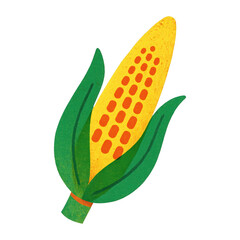 PNG Colorful corn illustration with leaves.