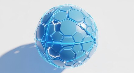 Naklejka premium Abstract blue sphere made of hexagons with light lines on a white background