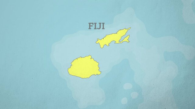Basemap with a Zoom of the Fiji Highlighted in Yellow. Generic World Map Animation