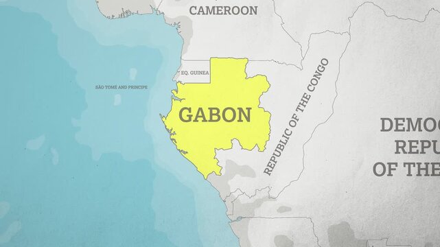 Basemap with a Zoom of the Gabon Highlighted in Yellow. Generic World Map Animation