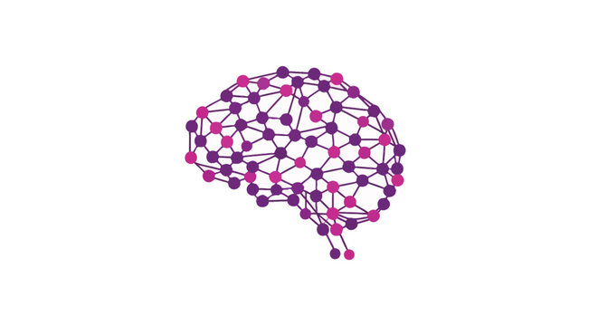 A vibrant purple and pink brain illustration on a white background representing artificial intelligence and neuroscience