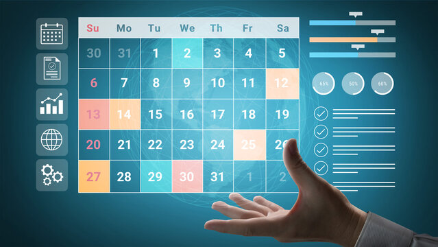 Modern digital calendar interface showcasing features for project management with interactive elements, ideal for enhancing workspace productivity and organization. Gantry