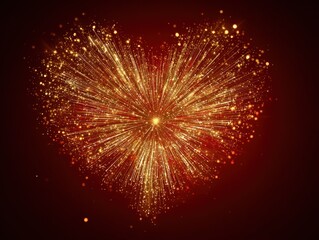 Obraz premium golden fireworks heart burst isolated on a red background