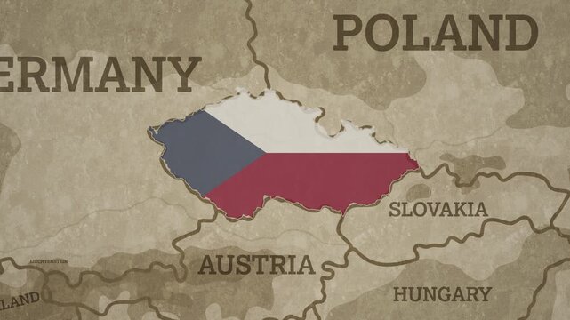 Vintage Style World Map with Czech Republic highlighted in National Flag Overlay