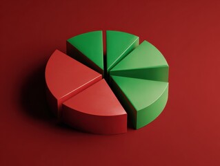 Obraz premium green pie chart business isolated on a red background