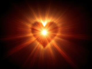 Fototapeta premium golden light rays forming heart shape isolated on a red background