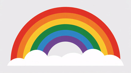 Naklejka premium A vibrant, colorful rainbow arching over fluffy white clouds in a cheerful graphic illustration style.
