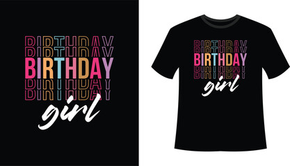 Fototapeta premium Happy birthday girl t-shirt design with vibrant pink and purple text Vector, illustration