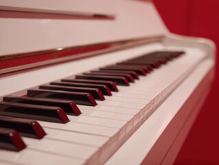 Naklejka premium white grand piano keys detail isolated on a red background