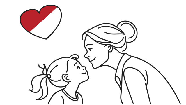Mother and child silhouette with heart and monaco flag colors