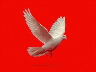 Obraz premium white dove in flight isolated on a red background