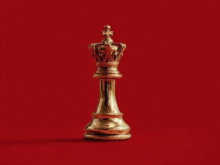 golden crown chess piece isolated on a red background