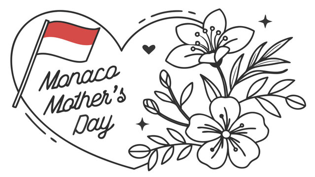 Monaco mothers day heart shaped frame with flowers and flag