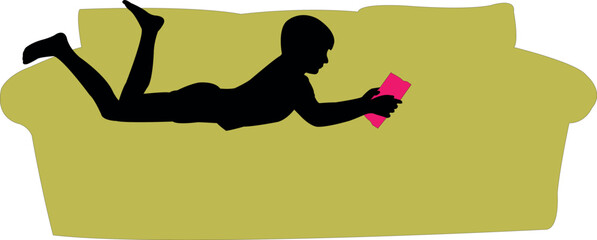 a boy reading body silhouette vector
