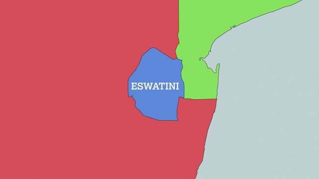 2D Colored Political World Map with a zoom of the Eswatini and Neighbors