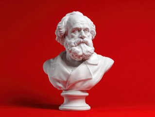 Obraz premium white marble bust of leader isolated on a red background