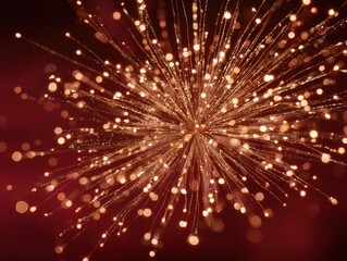 Fototapeta premium gold glitter fireworks burst close up isolated on a red background