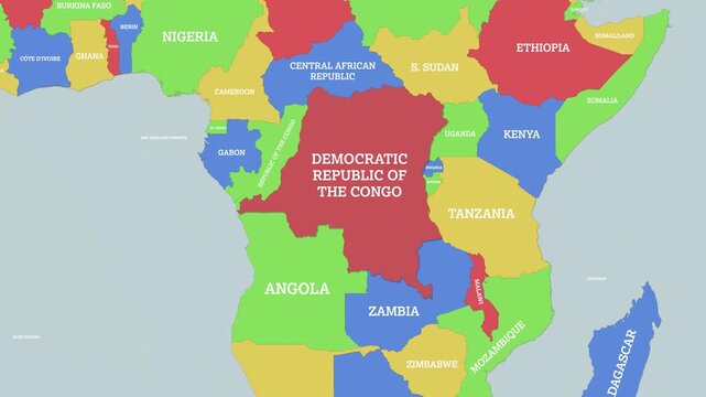 2D Colored Political World Map with a zoom of the Democratic Republic of the Congo - DRC