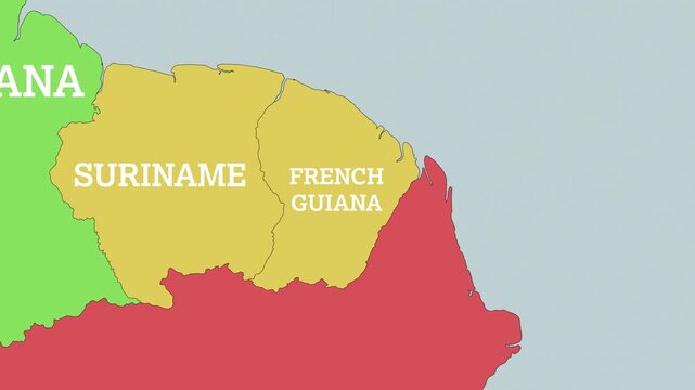 2D Colored Political World Map with a zoom of the French Guiana and Neighbors