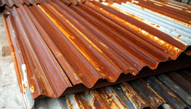 Rusty Corrugated Metal Sheets - Weathered Industrial Texture.