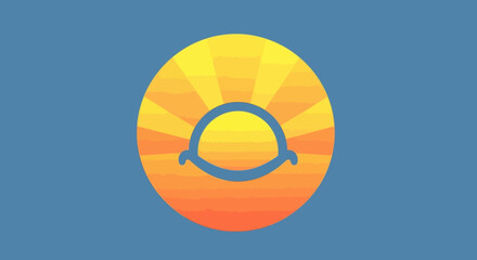 Abstract Sunrise Icon with Rays and Blue Background © kadal