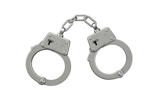 Metal handcuffs with chain and teeth law enforcement