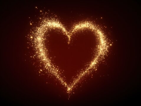 black background gold heart spark outline isolated on a red background