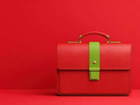 red briefcase with green document isolated on a red background