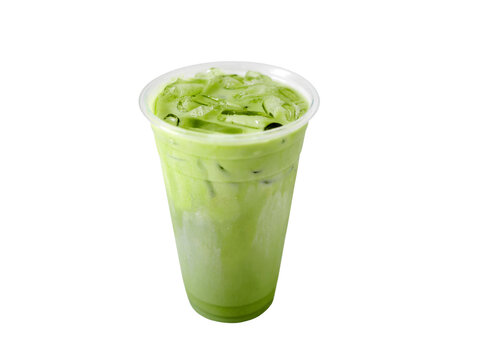 Iced matcha latte green tea in takeaway cup