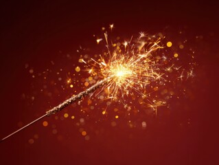 Obraz premium golden sparkler with bright sparks isolated on a red background