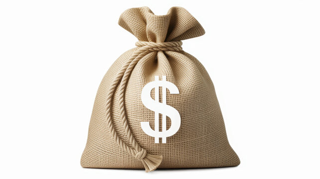 Money bag with a dollar sign on it burlap sack isolated