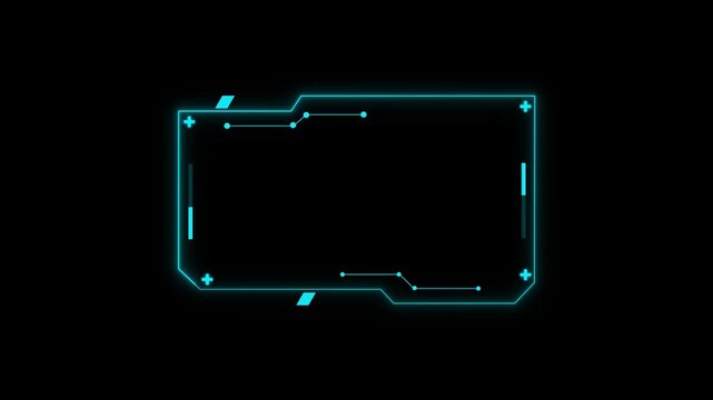 Futuristic Neon HUD Frame Overlay Cyan Digital Interface Element Glowing Geometric. Futuristic neon HUD frame with cyan overlay. Digital interface displays data concept, network, information